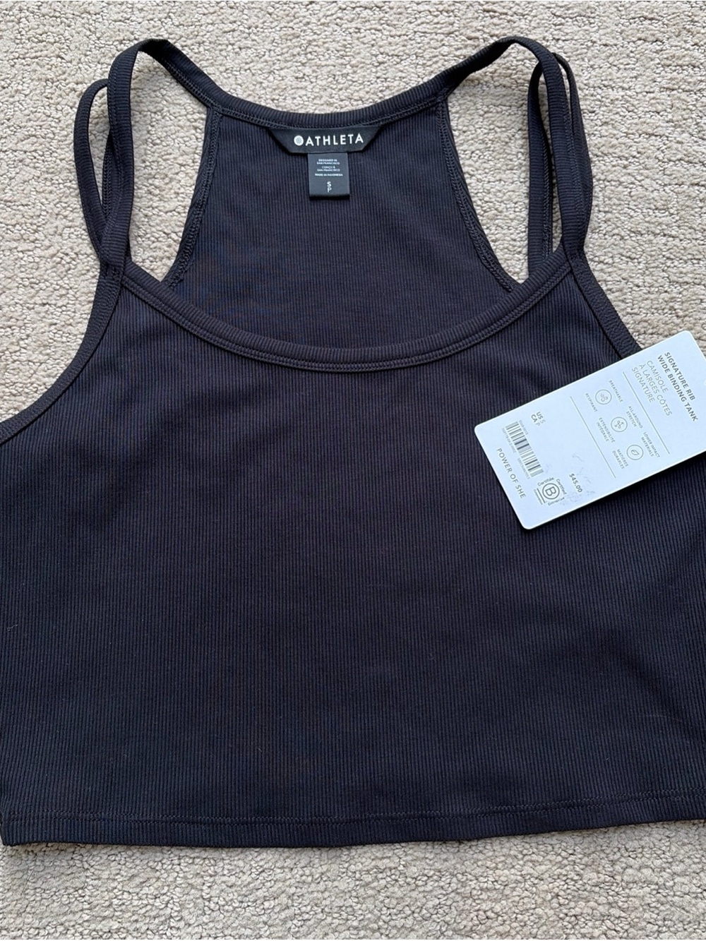 Athleta signature rib wide binding Ribbed Crop Tank black S small NEW NWT $45